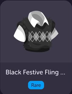 black festive fling with the text rare on it and an image of a sweater