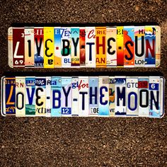 two license plates with the words love by the moon on them