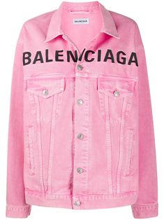 Pretty (and preppy) in pink. This embroidered logo denim jacket from Balenciaga is what every Barbie girl's dream is made of. Ken not included. Featuring a bleached effect, a classic collar, a front button fastening, an embroidered logo to the front, front flap pockets, long sleeves, button cuffs and side pockets. | Balenciaga Embroidered Logo Denim Jacket Pink Balenciaga, Designer Denim Jacket, Balenciaga Jacket, Pink Denim Jacket, Rich Clothes, Balenciaga Clothing, Denim Jacket Outfit, Oversized Jean Jacket, Pink Denim