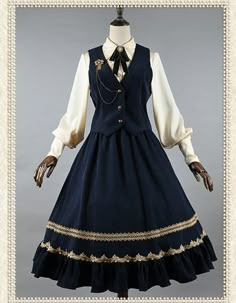 【-Princess's Diary-】 Lolita Blouse, Vest and Skirt  ◆ Very Limited Quantity (quick delivery) >>> https://lolitawardrobe.com/dmanor-princesss-diary-lolita-blouse-vest-and-skirt_p7072.html Victorian Dresses, Fashion Reference, Blue Vest, Art Resources, Fantasy Dresses, Skirt Long, Moda Vintage