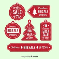 christmas sale tags with red ribbons