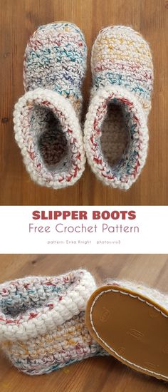 crocheted slipper boots with text overlay that says, free crochet pattern