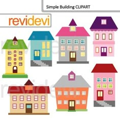 a set of houses with the words revidevi on it in different colors and shapes