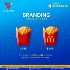 two red boxes with fries in them and the words branding power of logo above it