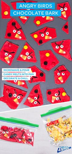 the angry birds chocolate bark has been made with candy