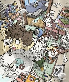 an image of a messy room with many things on the floor and people sleeping in it