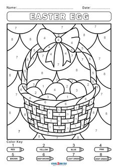 an easter coloring page with eggs in a basket