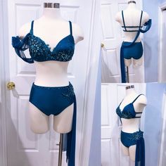 three photos of a woman's bra and panties on mannequins