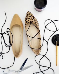 Merrick's Art // Style + Sewing for the Everyday Girl: HANDMADE HOLIDAYS: DIY LEOPARD LACE-UP FLATS Diy Lace Up, Diy Heels, Merricks Art, Jeweled Heels, Old Shoes