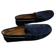 Unworn, Brand New Loafers, Come With Box. Photos Might Make The Suede Look A Bit Dusty But The Shoes Are In Pristine Condition And Have Never Been Worn. Blue Slip-on Moccasins, Navy Suede Slip-on Loafers, Classic Blue Slip-on Boat Shoes, Blue Flat Slip-on Moccasins, Blue Suede Business Slip-ons, Blue Slip-on Moccasins With Rubber Sole, Navy Loafers With Stitched Sole And Round Toe, Navy Suede Loafers For Formal Occasions, Classic Blue Loafers With Textured Sole