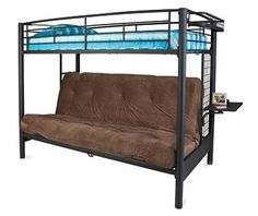 a futon bunk bed is shown with a futon underneath it and a blue mattress on the bottom