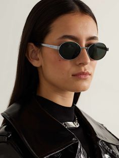 SAINT LAURENT EYEWEAR Oval-frame silver-tone sunglasses | NET-A-PORTER Ysl Sunglasses, Saint Laurent Accessories, Saint Laurent Sunglasses, Flat Dress Shoes, Gucci Eyewear, Aesthetic Women, Oval Sunglasses, Eyewear Womens, Oval Frame