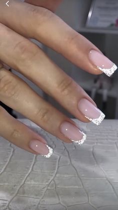 Sqaure Nails, Classy Acrylic, French Acrylic Nails, Nail Style, Silver Nails, Elegant Nails