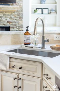 the kitchen sink is clean and ready to be used as a soap dispenser