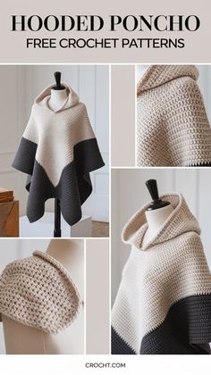 a crocheted poncho is shown with instructions to make it