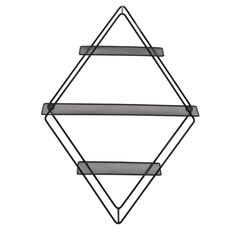 three tiered metal shelf with mesh shelves in the shape of a triangle, on an isolated white background