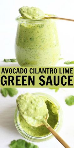 avocado cilantro lime green sauce in a glass jar