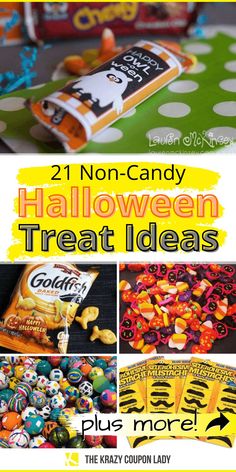 halloween treat ideas for kids with candy and candies on the table in front of them