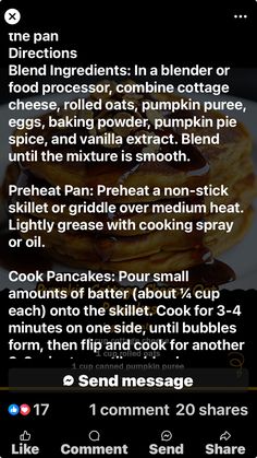 the recipe for pancakes is shown in this screenshot