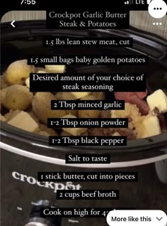 the instructions for crockpot garlic butter and potatoes in an instant pressure cooker