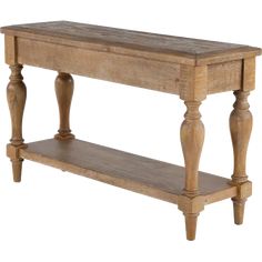 a wooden table with two legs and a shelf