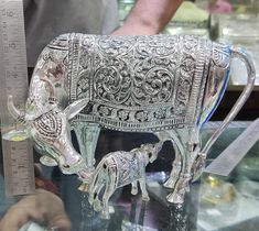 Sterling Silver Cow & Calf Weight 550gms Silver Cow And Calf, Cow And Calf, Cow Design, Bridal Accessories Jewelry, Ganesha Art, Cow Calf