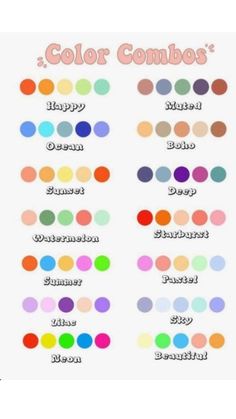 the color combos for different colors are shown in this graphic style, and there is also