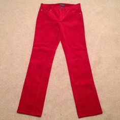 Nwot Ralph Lauren Corduroy Pants In The Perfect Shade Of Red. These Are Thick Corduroy Pants With A Very Soft Feel To Them. Three Pockets In Front, Two In Back. Zipper And Button Closure. These Are Classic And Classy. New Without Tags, Never Worn. Red Corduroy Bottoms With Pockets, Red Corduroy Casual Pants, Casual Red Corduroy Pants, Red Straight Leg Corduroy Bottoms, Red Corduroy Jeans For Fall, Fall Red Corduroy Jeans, Red Corduroy Bottoms For Fall, Red Corduroy Pants For Winter, Red Fitted Corduroy Bottoms