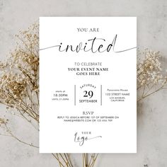 a white card with the words you are invited on it