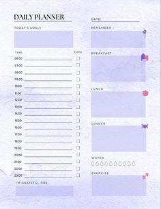 the daily planner is shown in purple watercolor