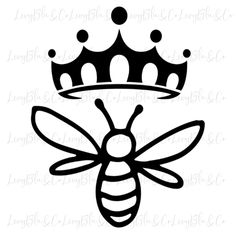 a queen bee with a crown on it's head, in black and white