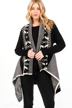 Stay cozy and stylish with this Aztec Pattern Winter Vest in One Size. Made from 57% Acrylic, 28% Polyester, and 15% Nylon. Perfect for chilly days! Christmas Coat, Denim Short Dresses, Winter Vest, Skirt Jumpsuit, Denim Gift, Aztec Pattern, Winter Tops, Denim Leggings, Fall Shopping