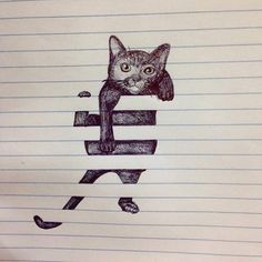 a drawing of a cat sitting on top of a stack of books with the letter e