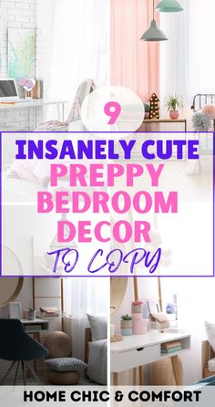 a collage of photos with the words insanely cute preppy bedroom decor to copy