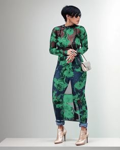 Lasaky - Chic and alluring sheer mesh floral print maxi dress Luxury Fitted Maxi Dress With Abstract Print, Bohemian Jewels, Floral Print Maxi Dress, Floral Print Maxi, Crewneck Dress, Maxi Dress Green, Printed Maxi Dress, Olivia Mark, Types Of Collars