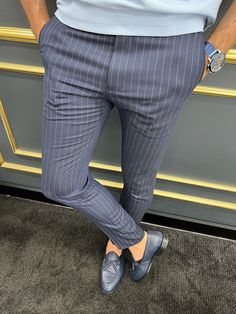 Collection : SPRING / SUMMER 22-23 💫Production : New season slim fit striped fabric trousers. Color : Dark blue Content: 65% viscon, 35% Pes, 5% elestan.Available size: 30 -31 - 32 - 33 - 34 - 36 - 38 Blue Vertical Stripes Pants For Spring, Blue Striped Pants For Spring, Blue Straight Pants With Vertical Stripes, Striped Straight Leg Business Pants, Straight Leg Striped Pants For Business, Spring Pinstripe Business Casual Pants, Elegant Pinstripe Bottoms For Summer, Business Straight Pants With Vertical Stripes, Business Pants With Vertical Stripes