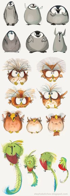 an image of cartoon animals with different expressions on their face and body, all in various poses