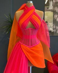 Orange Evening Dresses, High Low Party Dresses, Long Prom Gowns, Couture Mode, Orange And Pink, Gala Dresses, Glam Dresses, Stage Outfits, Fancy Dresses