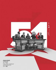 an advertisement for cnn's five year anniversary with three men sitting at a table