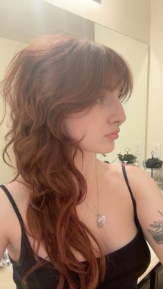 shag haircut with bangs Fringe Haircut Wavy Hair, Shag Hair No Bangs, Wolf Cut Hair No Bangs, Vintage Shag Haircut, Fairy Shag Haircut, Fluffy Bangs Long Hair, 70s Rocker Hair, Witch Haircut, Layered Medium Hair With Bangs