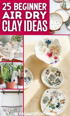 Collage of things to make with air dry clay. Beginner Air Dry Clay, Air Dry Clay Ideas For Kids, Diy Air Dry Clay Projects, Easy Air Dry Clay, Dry Clay Ideas, Air Dry Clay Ideas, Crayola Air Dry Clay, Clay Jewellery Holder, Clay Crafts For Kids