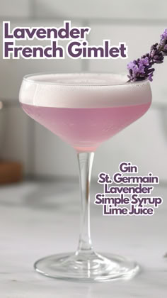 Lavender French Gimlet Lavender Gin Fizz Recipe, Lavender Mezcal Cocktail, Lavender Gin Fizz, Blueberry Gin Sour, Recipes With Fresh Lavender, Lavender French 75, Drinks With St Germain, Fancy Cocktail Recipes, Lavender Gin Cocktail