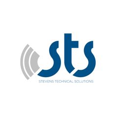 the sts logo is shown in blue and gray, with an arrow pointing to it