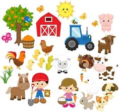 farm animals and farm kids clipart set for scrapbooking, cards or crafts