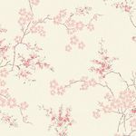 a white and pink wallpaper with flowers on it