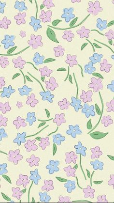 a flowery pattern with blue and pink flowers on a light green background is shown