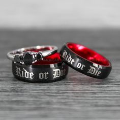 Ride or Die Rings, Ride or Die, Ride or Die Wedding Rings, Ride or Die Wedding Bands, Black Wedding Rings, Black Wedding Bands, Biker Rings Black Round Jewelry For Wedding, Black Couples Promise Rings, Elegant Black Jewelry For Marriage, Elegant Black Jewelry For Wedding, Adjustable Black Rings For Anniversary, Elegant Black Wedding Bands, Black Couples Jewelry Gift, Gothic Black Promise Jewelry, Black Couples Rings For Gifts