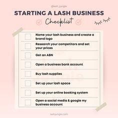 Lash Tech Certification, Eyelash Extension Information, Lash Extensions Business Checklist, Lash Extension Advertising Ideas, Lash Business Start Up, Lash Business Planner, Start A Beauty Business