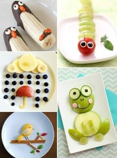 a collage of fruit and vegetables made to look like animals