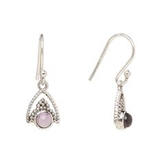 A gleaming amethyst is crowned with intricate sterling silver beadwork and hangs from an arrowhead-shaped frame for an earring design that is dainty and detailed. Pair them with the matching drop for a charming jewelry set. Vintage Fans, Fish Hook, Ear Wire, Designer Earrings, Earring Gifts, Charm Jewelry, Jewelry Set, Bead Work, Amethyst